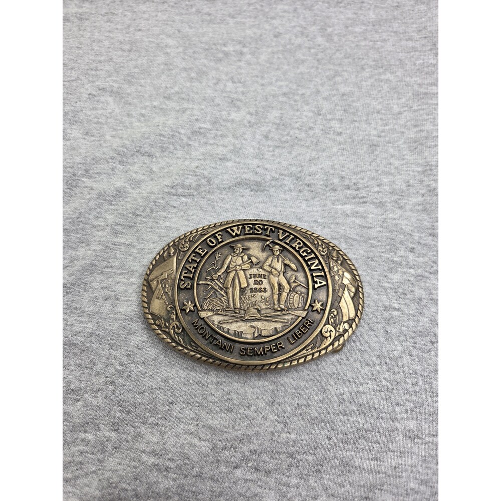 Tony Lama State of West Virginia Seal Bronze Belt Buckle Rare